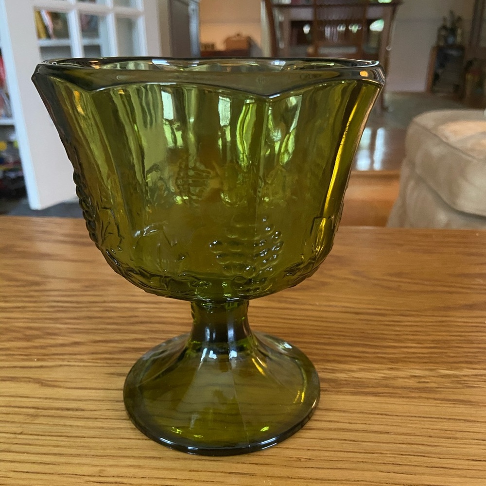 Vintage Green Glass Pedestal Bowl